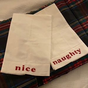 Naughty and Nice hemstitched  linen guest towels